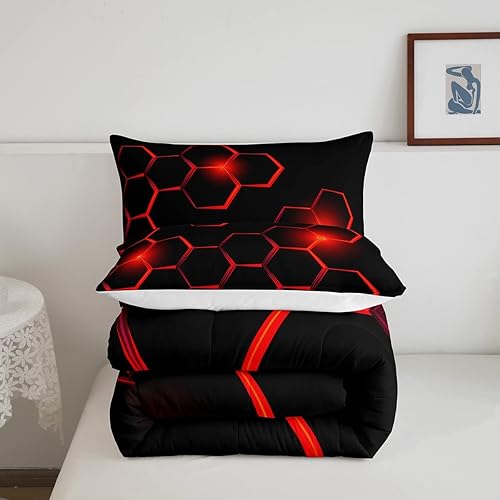 Miniatura 5 de Juego de edredón de panal para niños, juego de ropa de cama hexagonal geométrica moderna para niños y adolescentes, decoración de dormitorio,