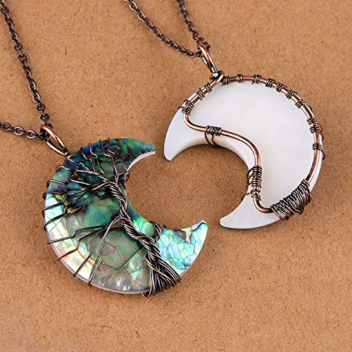 Bivei Life Tree Crescent Moon Necklaces for Women, Copper Wire Wrap Gemstones Pendant Crystals and Natural Stones Necklace Witch Jewellery2