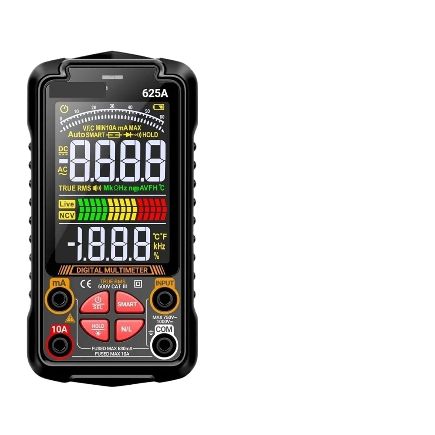 1pc 625A Multimeter AC/DC Voltage 10A Current Resistance Capacitance NCV Voltage Detection Charge Multimetro Tester(625A Pro)