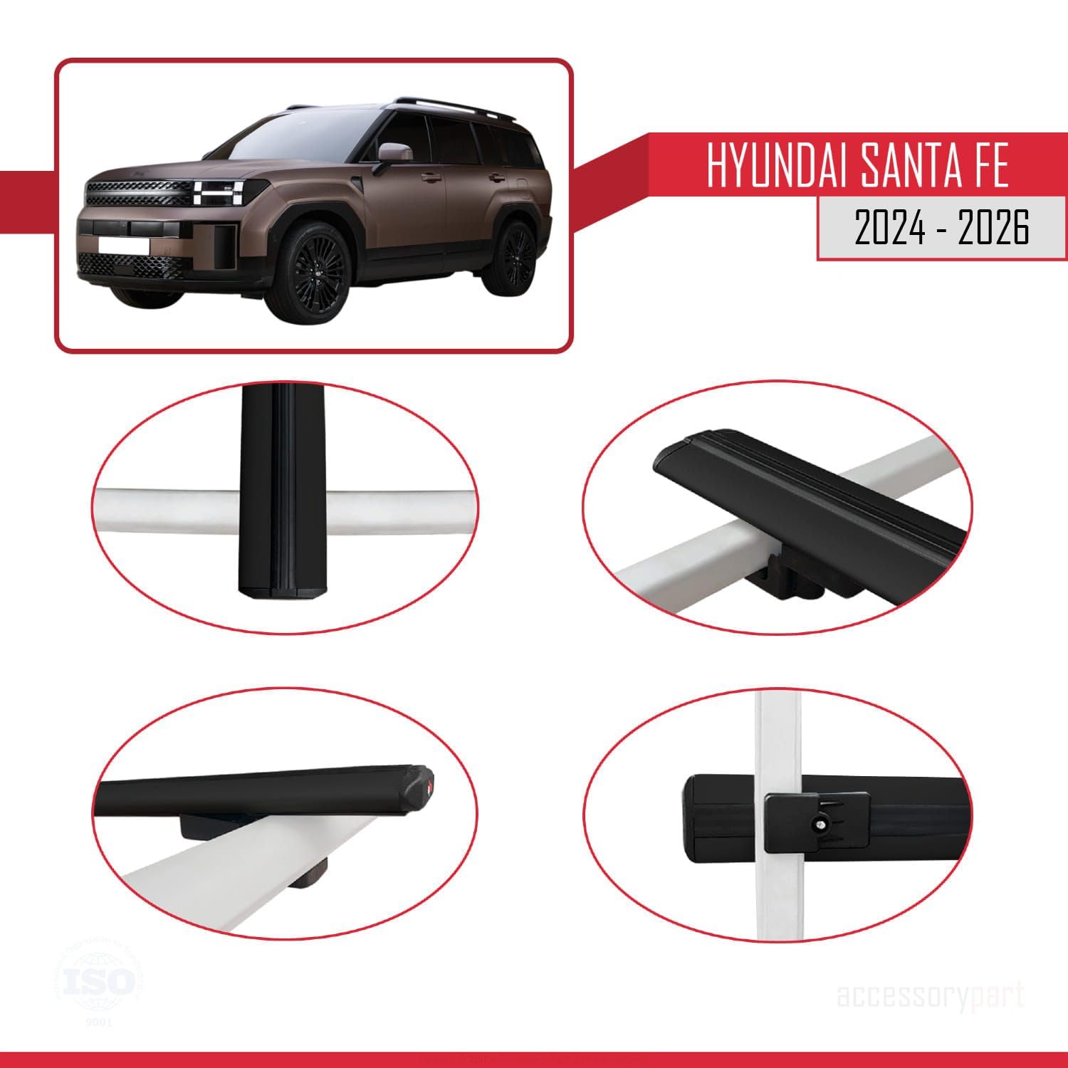 Kompatybilny z Hyundai Santa Fe 2024-2026 BASIC Model Aluminiowy bagażnik dachowy 3 poprzeczki, czarne