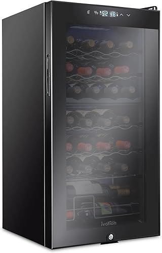 Ivation Refrigerador de vino con compresor de 28 botellas con cerradura  Gran bodega independiente para vino tinto, blanco, champán o espumoso