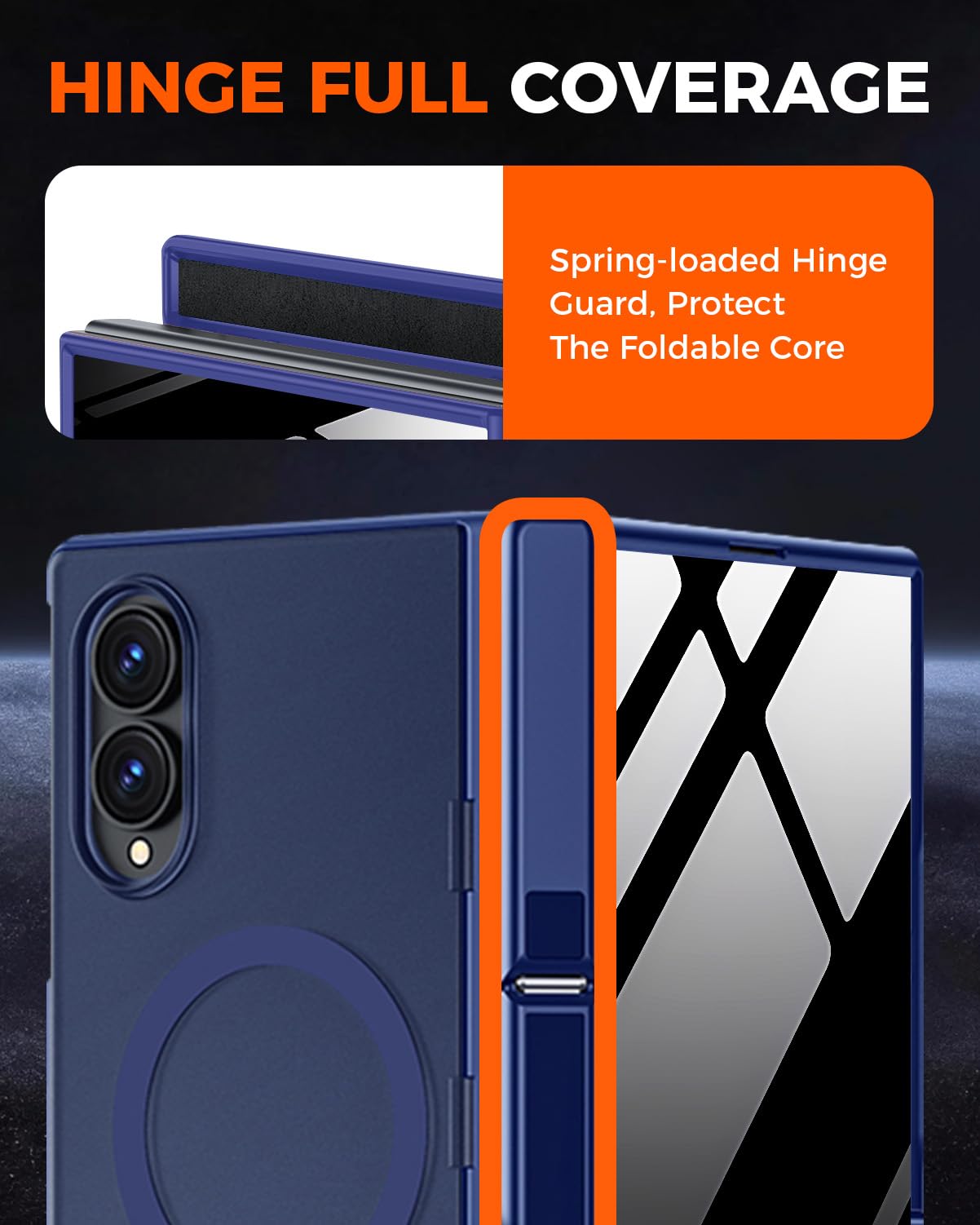 NINKI Funda para Samsung Galaxy Z Fold 8 con soporte, [protección de bisagras y protector de pantalla de vidrio privado] Resistente a los golpes, funda magnética con soporte para Fold 8, azul