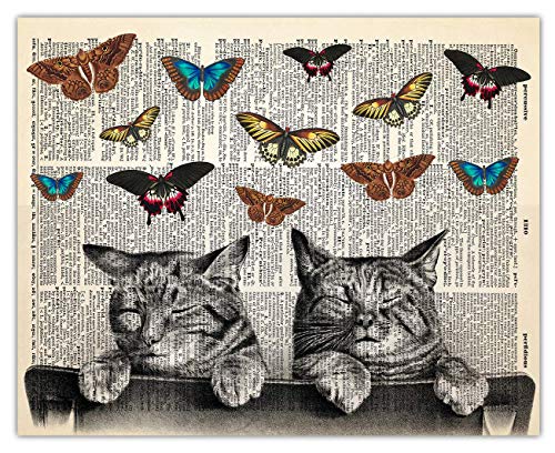 Unplugged Abstract Cat and Butterflies Abstract Wall Art: Minimalist, Aesthetic & Boho ...