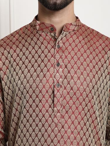 Image of SOJANYA (Since 1958 Men's Jacquard Silk Kurta and Pyjama with Nehru Jacket