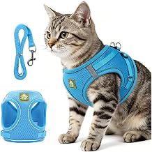 Cat Harness and Leash, 2026 New Escape Proof Cat Leash and Harness Set for Small Medium Large Cats, Breathable Adjustable Vest Harnesses with Reflective Strip for Walking Travel Camping Blue, M
