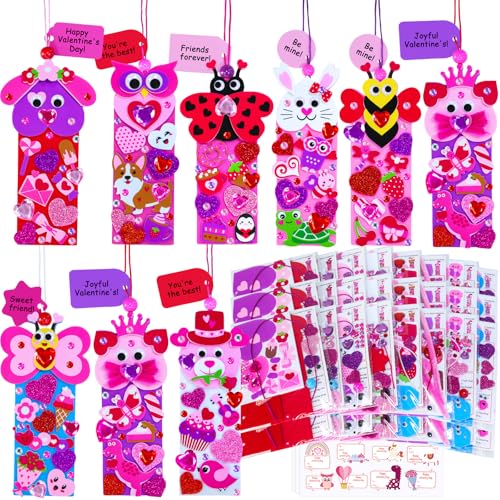 Winlyn 32 Sets Valentine's Day Decorations DIY Heart Animal Bookmarks