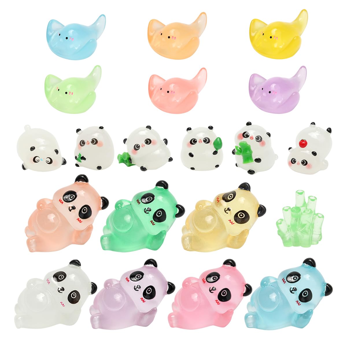 20Pcs Desktop Decoration, Mini Panda Ornament and Stingray Glow In The Dark