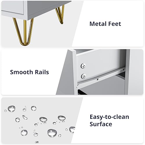 Miniatura 5 de Cozy Castle Cómoda de 4 cajones, cómoda de 36 pulgadas de alto para dormitorio, cómoda de cajón blanco, cómoda blanca dorada, cómoda moderna como