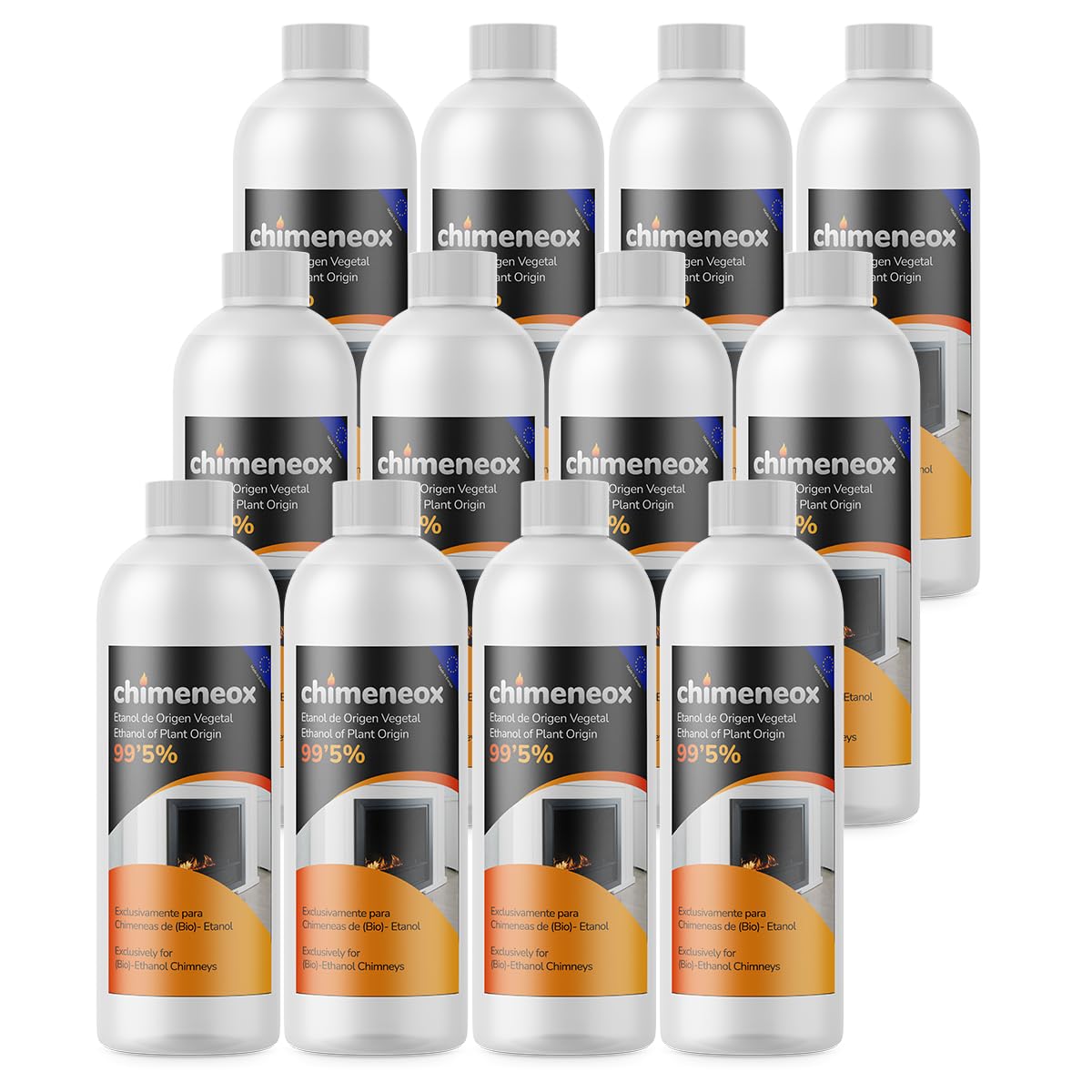 Caja 12 Botellas de 1 litro Bioetanol 99,5% Origen Vegetal para chimeneas