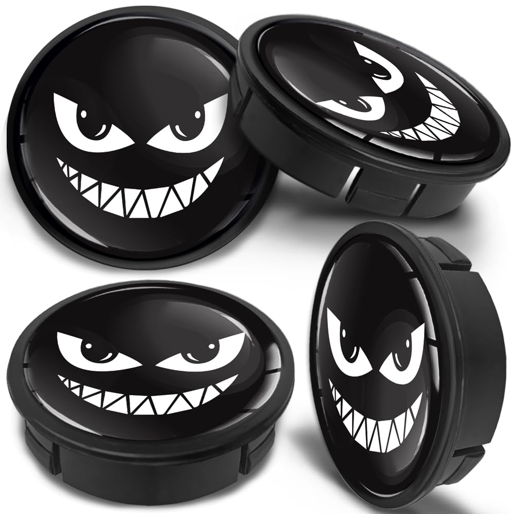 Lot De 4 Enjoliveurs De Roue Tête De Mort 60 Mm - Cache-Moyeux Tuning Voiture - Argent/Noir - 8