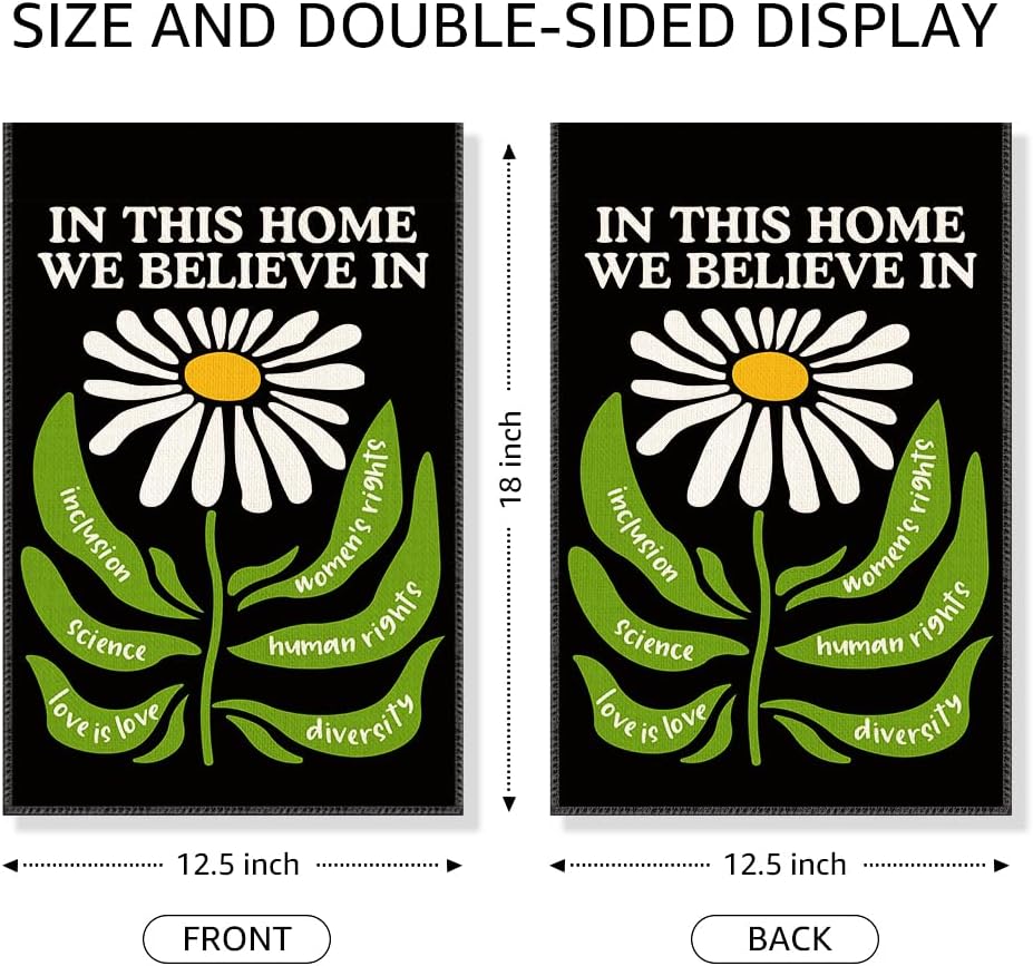In This House We Believe Garden Flag, Funny Kindness Yard Flag for Outside, DEI Supporter Resist Hate Flag, Social Justice Yard Sign, Diversity Banner for Men Women - Image 2