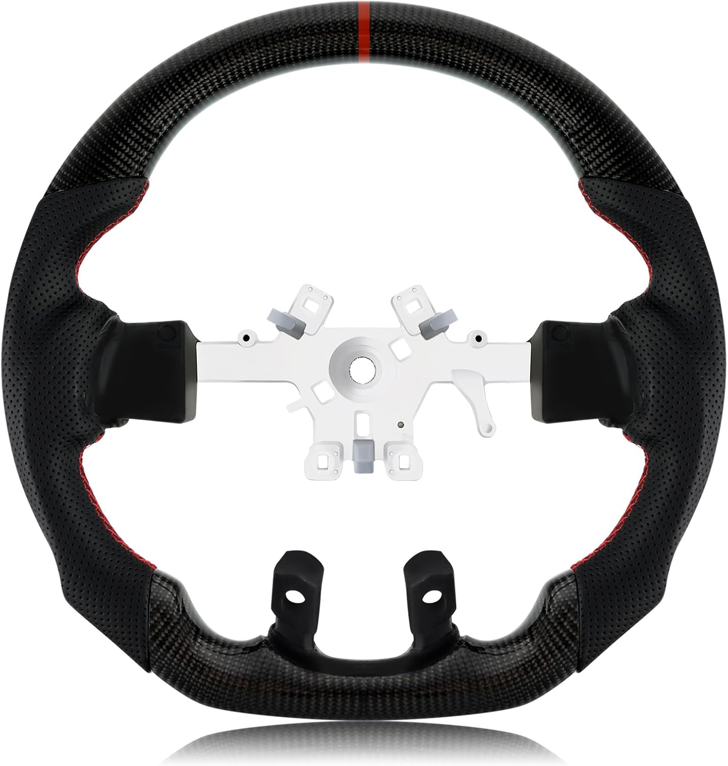 Real Carbon Fiber Steering Wheel With stitching D-shaped Nappa Perforated Leather Flat-bottom Steering Wheel For Dodge RAM 1500 2012-2017 Without paddle holes