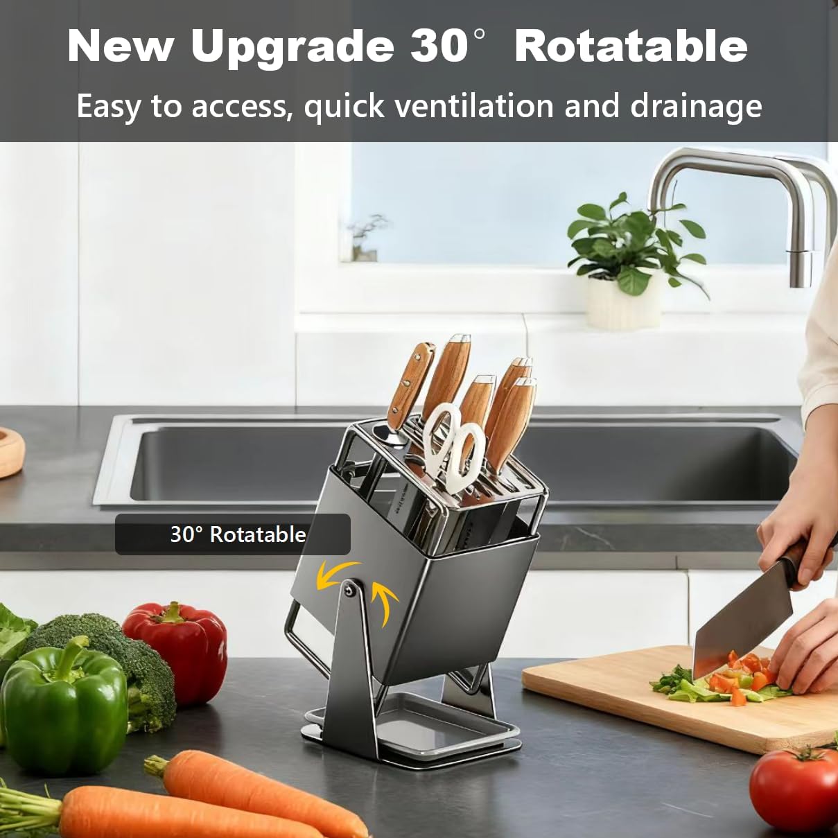30° Rotatable Stainless Steel Knife Block – 9-Slot Kitchen Holder (Gun Grey) 30° Rotatable Stainless Steel Knife Block – 9-Slot Kitchen Holder (Gun Grey)