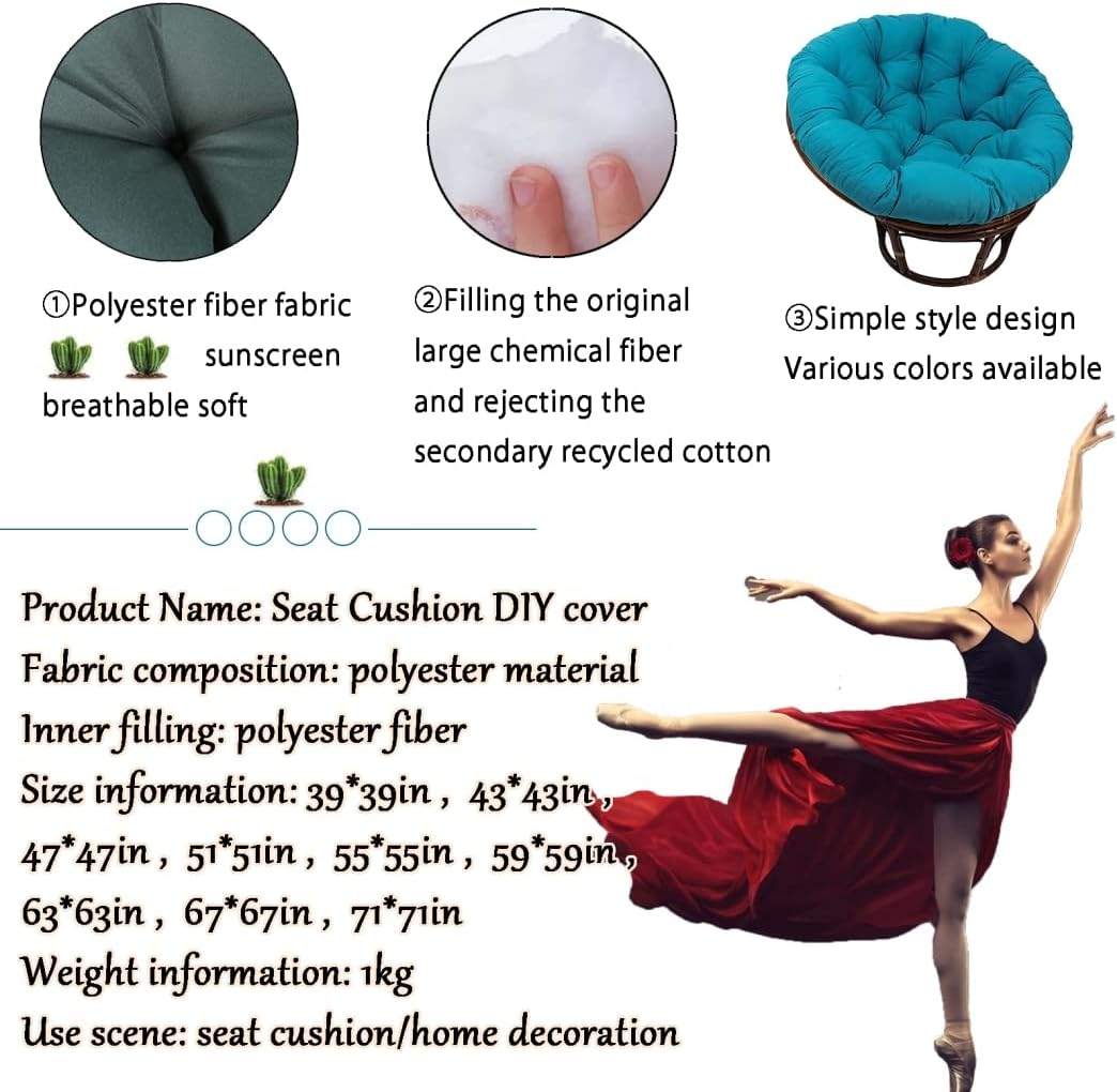 Papasan Chair Cushion Covers Only,Swing Chair Cushion Replacement Covers, Round Egg Chair Cushion Covers Only, Washable Papasan Cushion Covers, Rattan Chair Pads Cover,Blue,51 * 51in