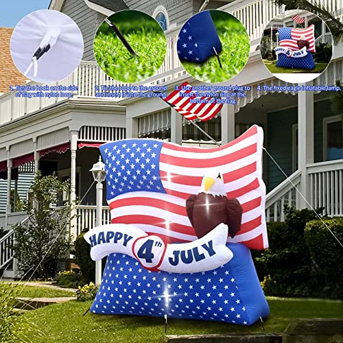6 Ft 4Th Of July Inflatables Outdoor Decorations, Patriotic Happy 4Th July American Stripes Flag And Bald Eagle Independence Day Inflatables Decor For Fourth Of July Memorial Day Yard Lawn Decor #TOP4