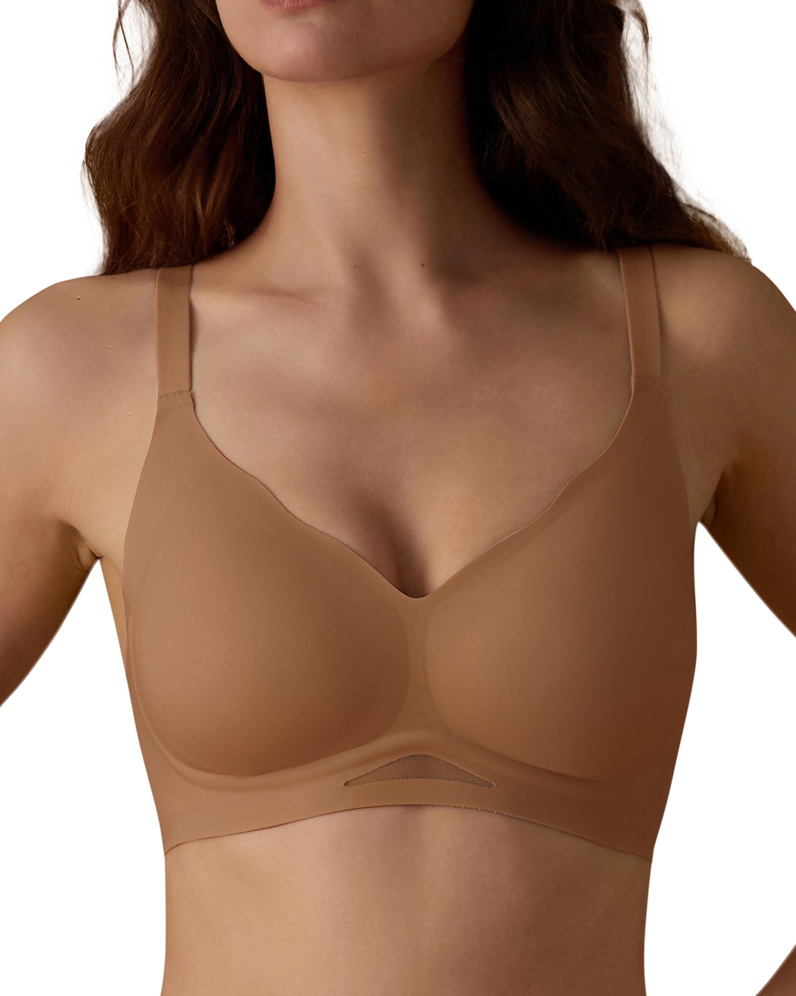 SHARICCA Damen BH Ohne Bügel Bequemer Nahtloser BHS T-Shirts Push Up V-Ausschnitt Weicher Gepolstert Bustier Seamless Bra mit Verstellbaren Trägern