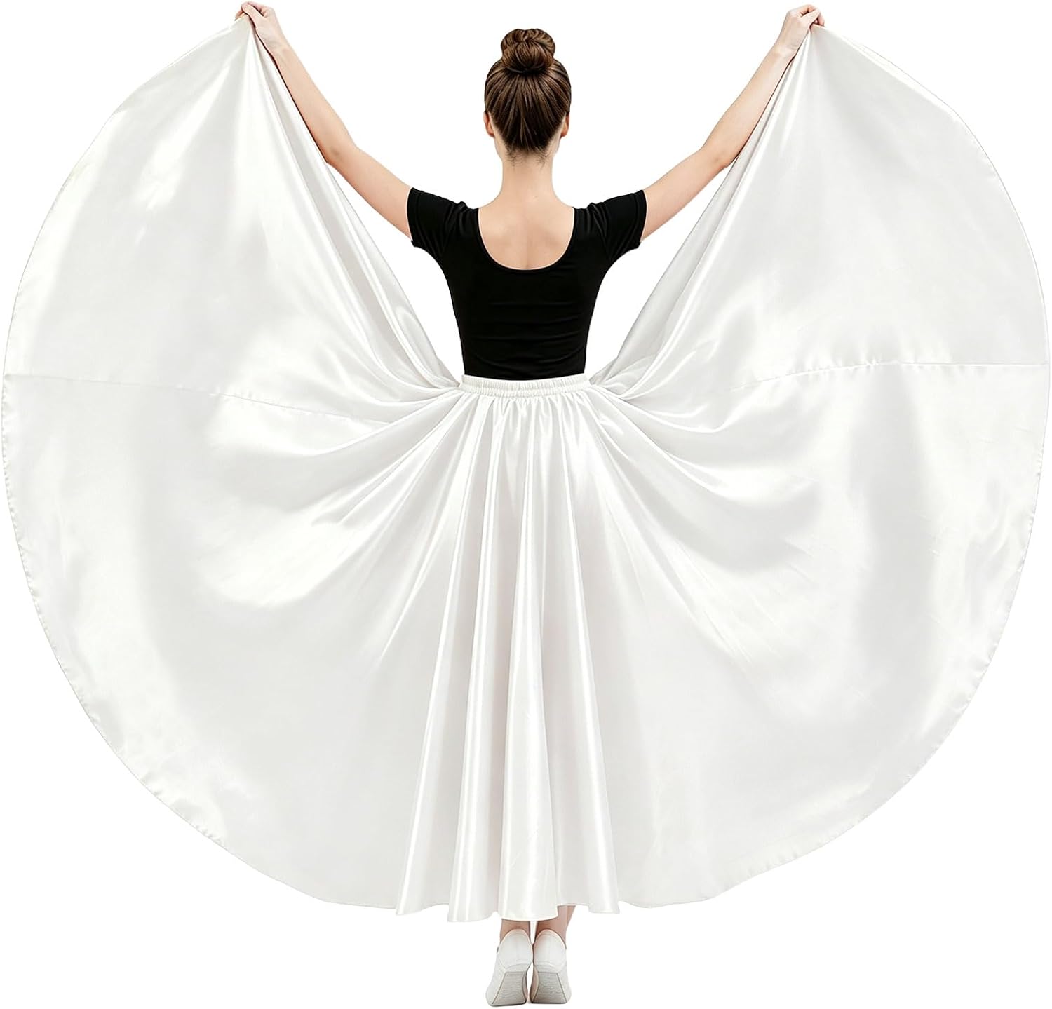 Womens Satin Long Maxi Dance Skirt with 360 & 540 Degrees for Performance Daily Wear