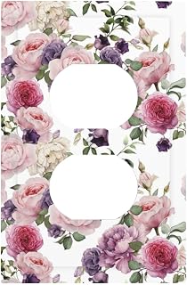 Purple Flower Blossom Charming Pink Floral Outlet Cover Plate Decorative Rosy Lush Wall Plates 1 Gang Electrical Socket Covers Faceplate for Beautiful Home Decora