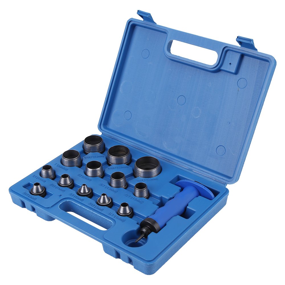 13pcs Hollow Punch Set Leather Hole Punch Tool Kit Leatherworking Punch Set with Blue Storage Box for Leather Plastic Rubber