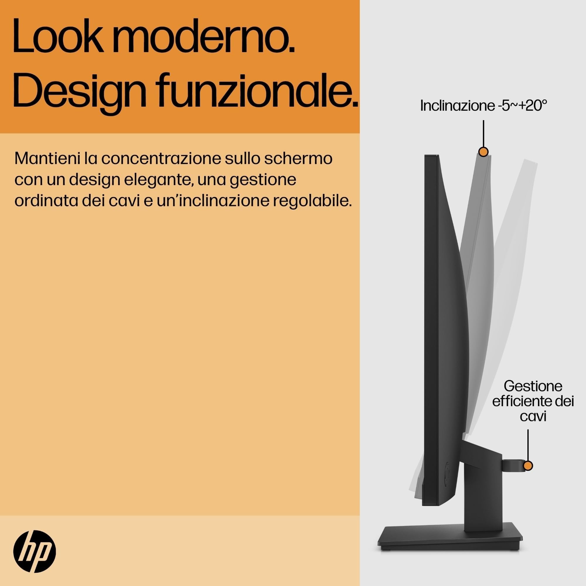 HP V27i G5 Monitor da 27 Pollici, FHD, 16:9, Antiriflesso, Pannello IPS da 75Hz, Tempo Risposta 5 ms, Inclinabile, VESA 10x10 cm, AMD FreeSync, 250 Nits, Low Blue Light, Nero