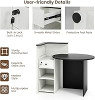 Vista 44 de Giantex Reception Desk, Front Counter Desk with Lockable Drawer, Checkout Table with Round Tabletop, Corner Shelf & Adjustable Shelf for Office