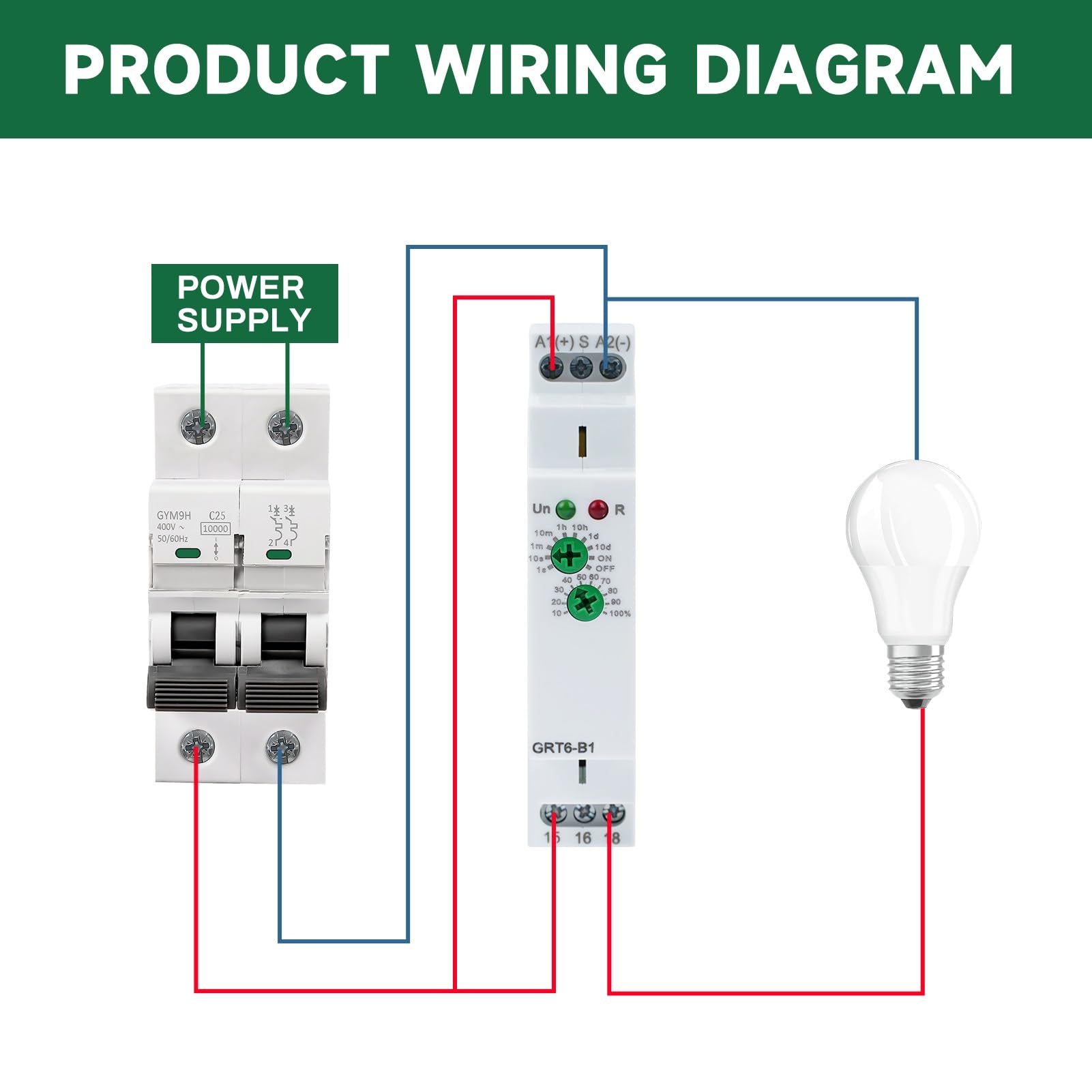 Buyweek GRT6-B1 przekaźnik czasowy przekaźnik czasowy mały przekaźnik opóźnienia wyłączania typ szyny DIN AC/DC24V-240V