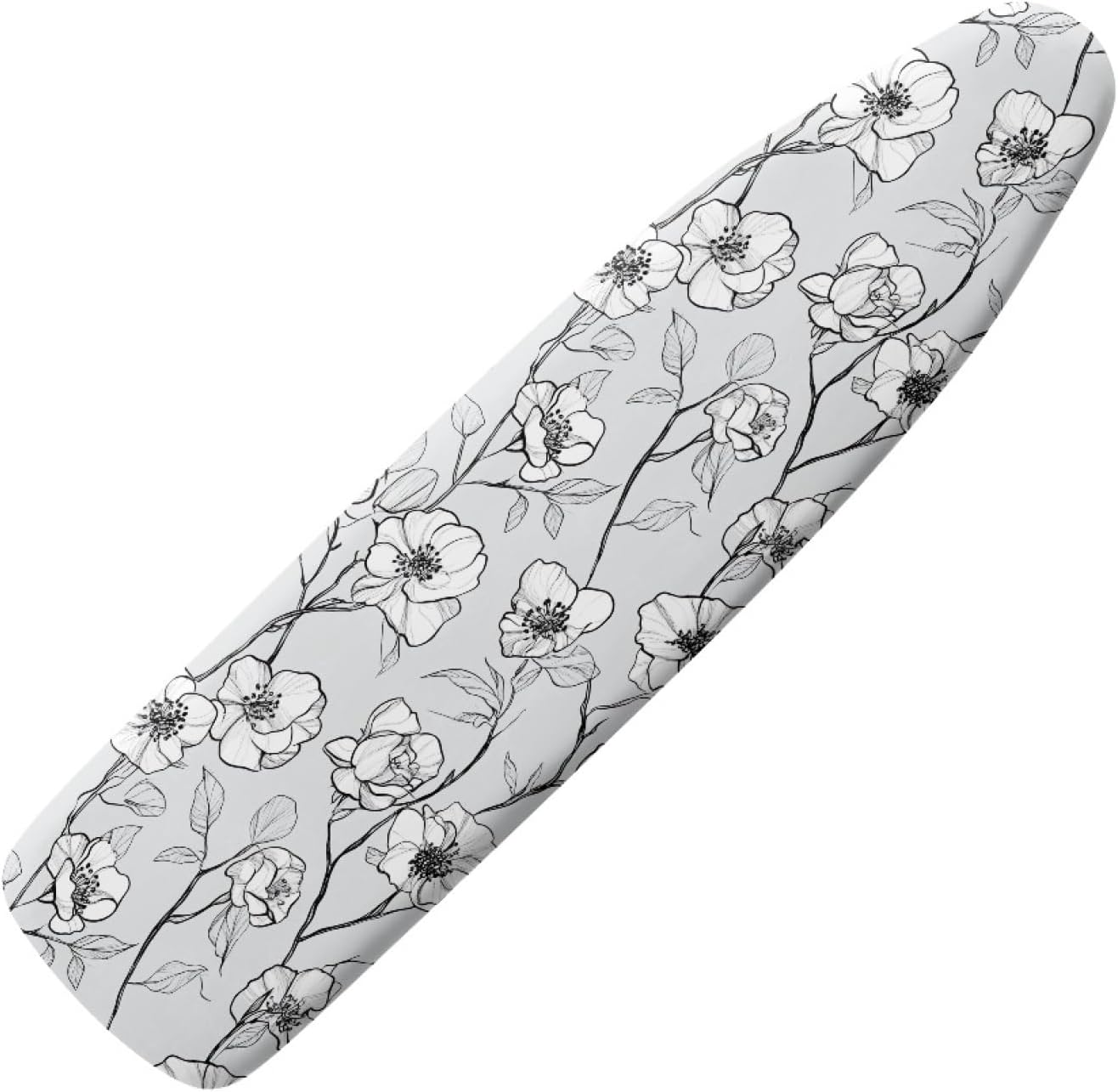 Large Ironing Board Cover and Pad 59x19 White Flower Leaves Iron Table Cover with Padding,Extra Wide,Resist Scorching and Staining,Heatproof,Adjustable Fastener Durable Stain