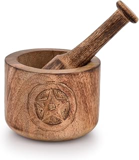 KaizenCasa Wooden Mortar and Pestle Set - Garlic Masher, Spice Grinder & Herb Crusher for Fresh Kitchen Flavors