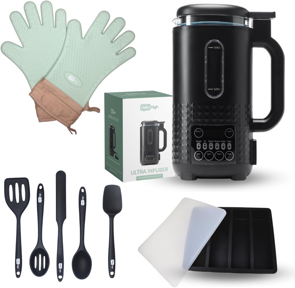 Hello High - Ultra Infuser Machine w/Butter Mold, Mitts & 5pc Spatula Set – Oil, Tincture, Herbal Butter Infuser & Decarboxylator