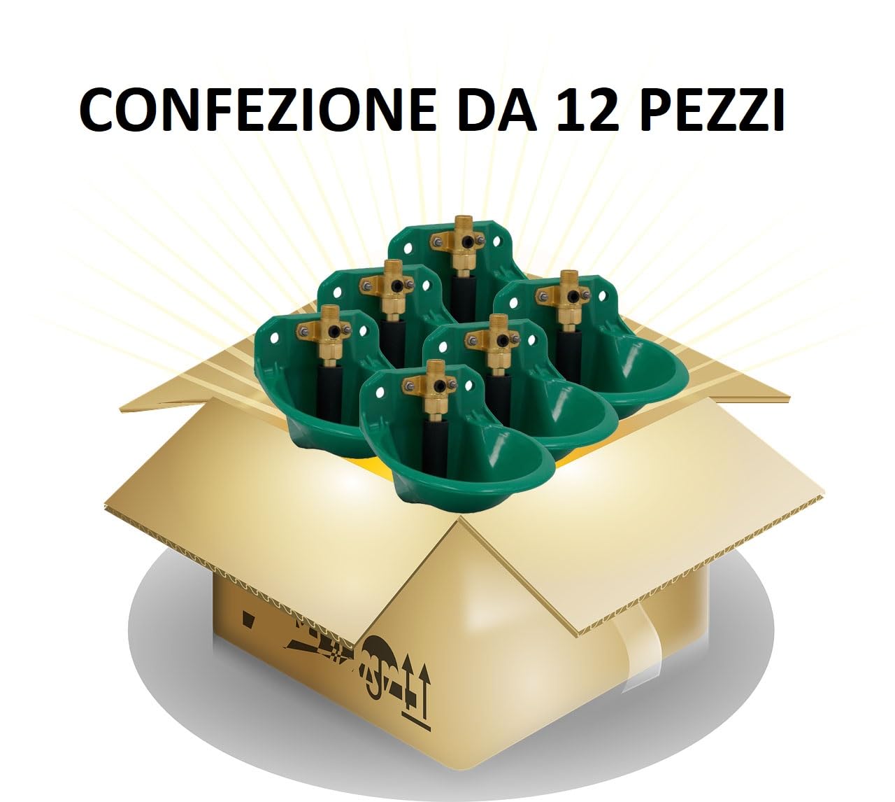 Confezione da nr.12 Abbeveratoi per pecore e capre Fa-GEuni Ciotola automatica acqua con valvola in ottone per animali d'allevamento.