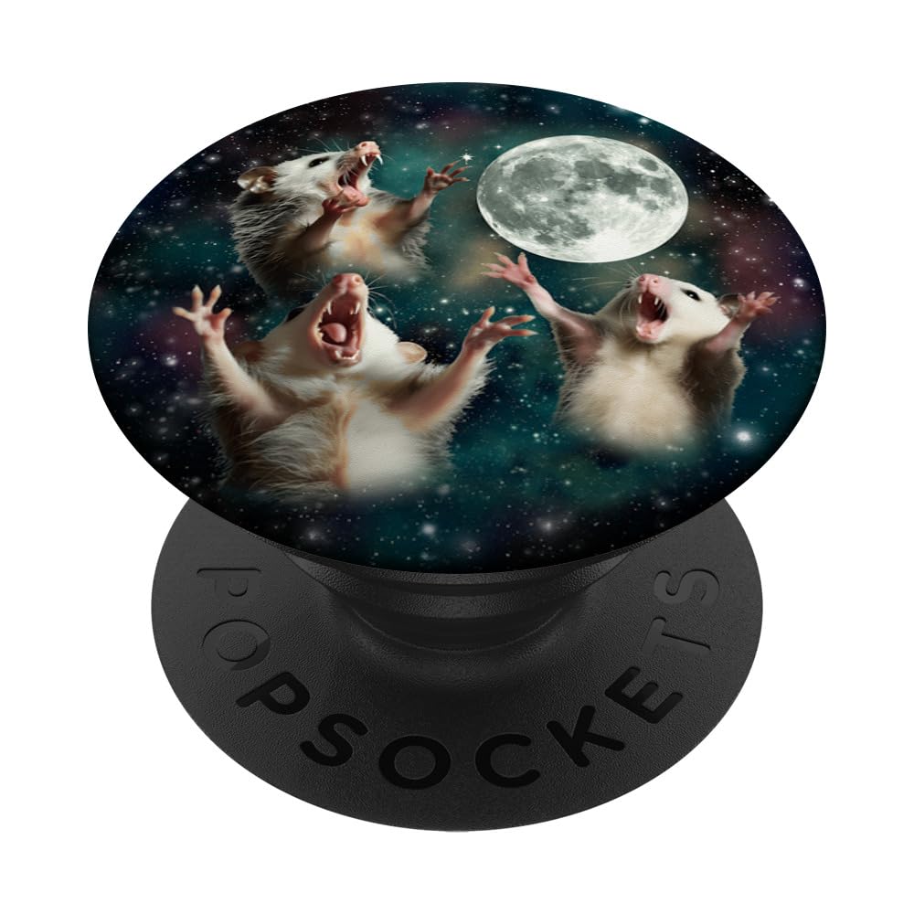 Three Possum Moon | 3 Opossum Funny Weird Cursed Meme PopSockets Adhesive PopGrip