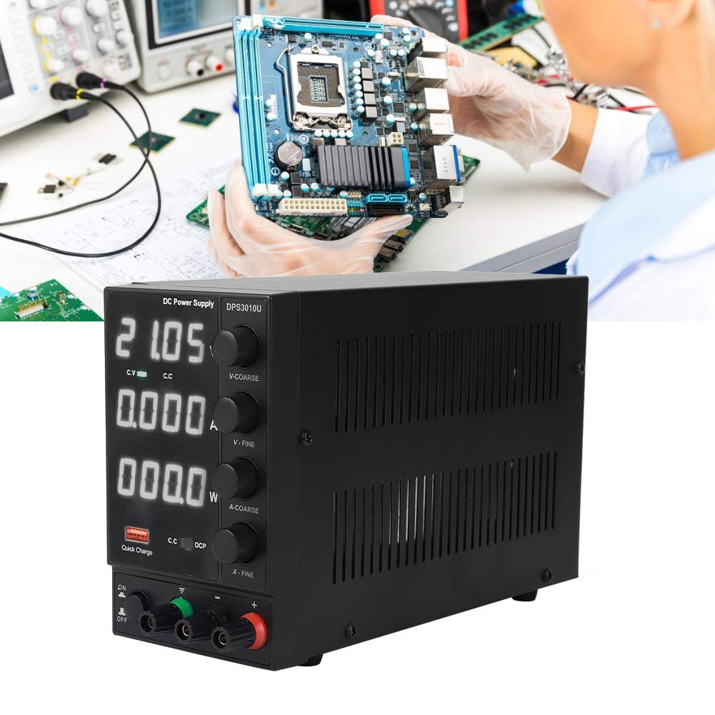 Walfront DPS3010U Fuente de Alimentación de DC Salida de Fuente de Alimentación Ajustable 30V 10A USB Carga Rápida Fuente de Alimentación de Mantenimiento para Reparación(EU Plug 220V)