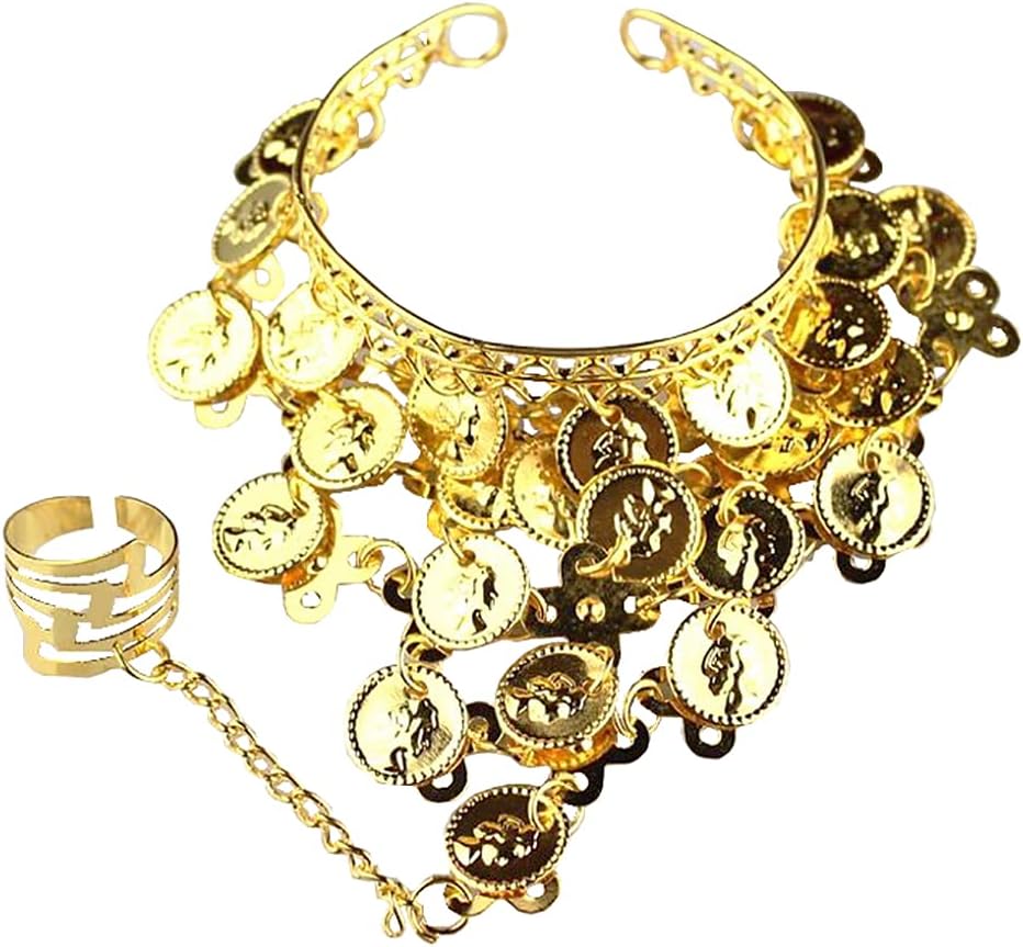 HugeStore Women Ladies Belly Dance Gypsy Jewelry Triangle Coin Bracelet Wrist Bangle Ring Golden