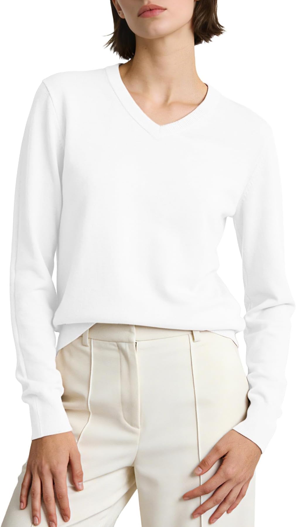 Womens Long Sleeves V Neck Pullover Knitted Sweater