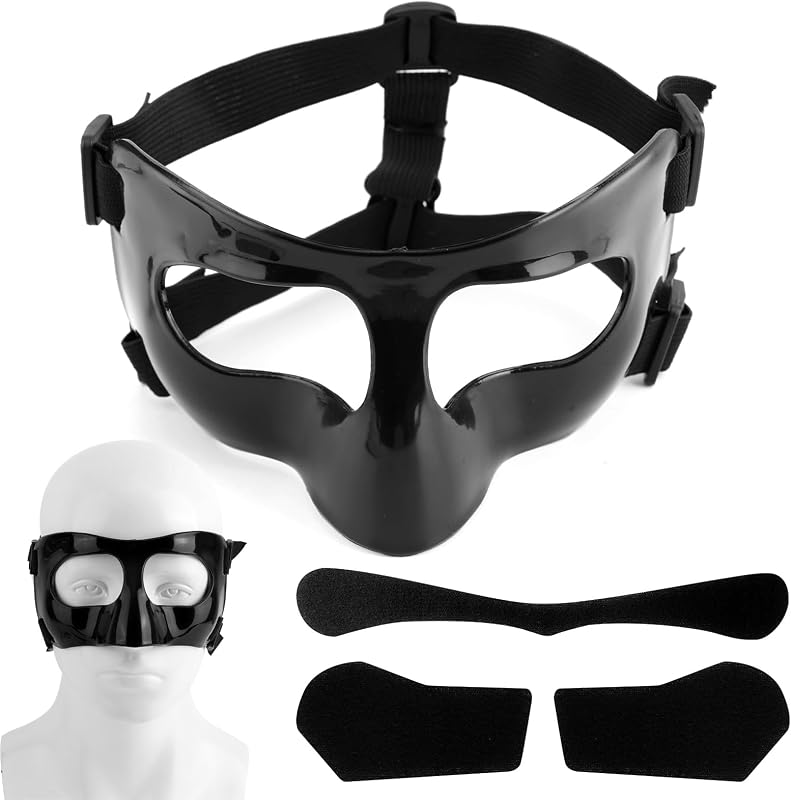 Maschera per Naso Rotto, Regolabile Visiera Traspirante Trasparente Allenamento Sportivo Maschera per il Viso Protezione per il Naso con Imbottitura per Adulti Adolescenti Basket Calcio