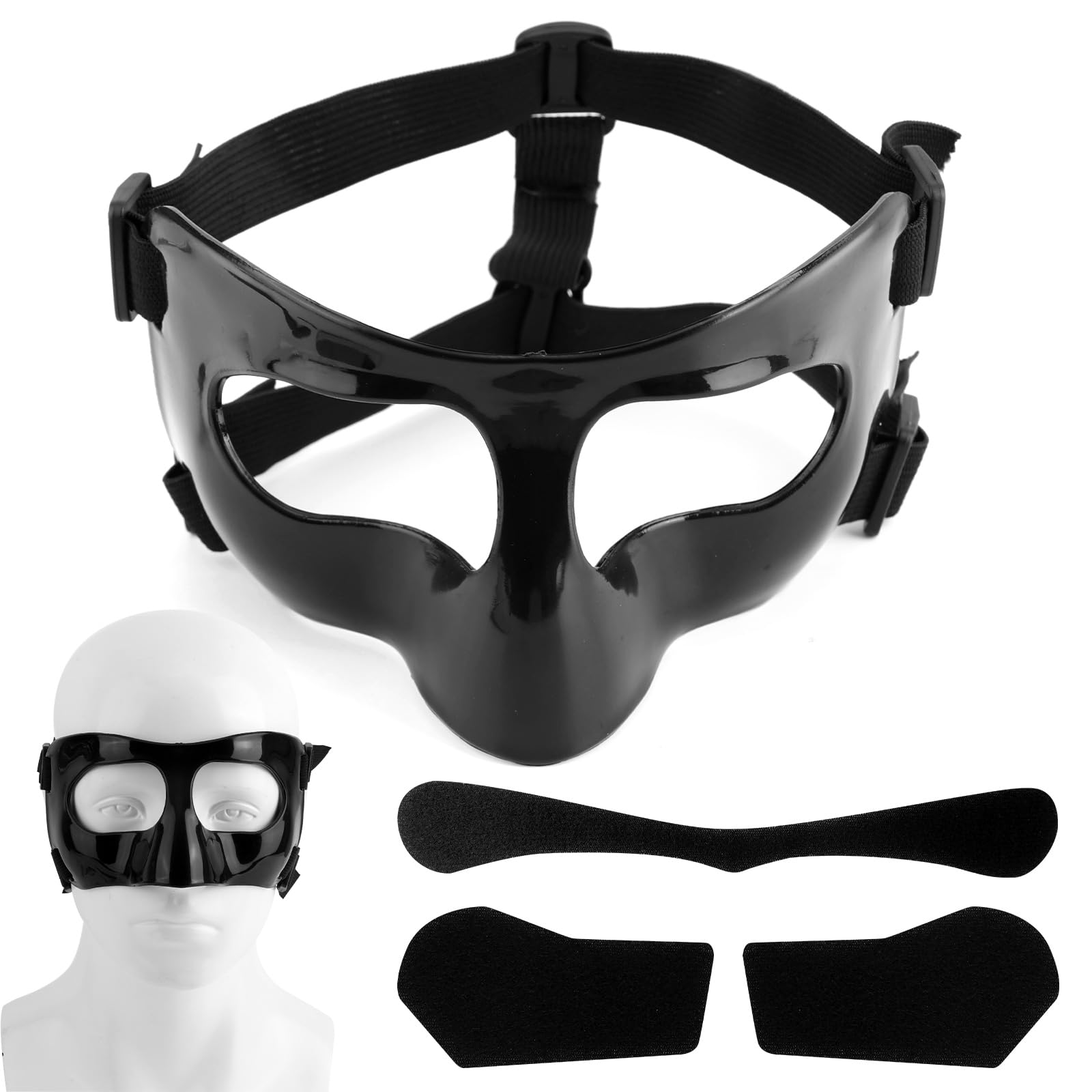 Masque pour Nez Cassé, Réglable Écran Facial Respirant Transparent Entraînement Sportif Masque Facial Protège Nez avec Rembourrage pour Adultes Adolescents Basket-Ball Football Accessoires