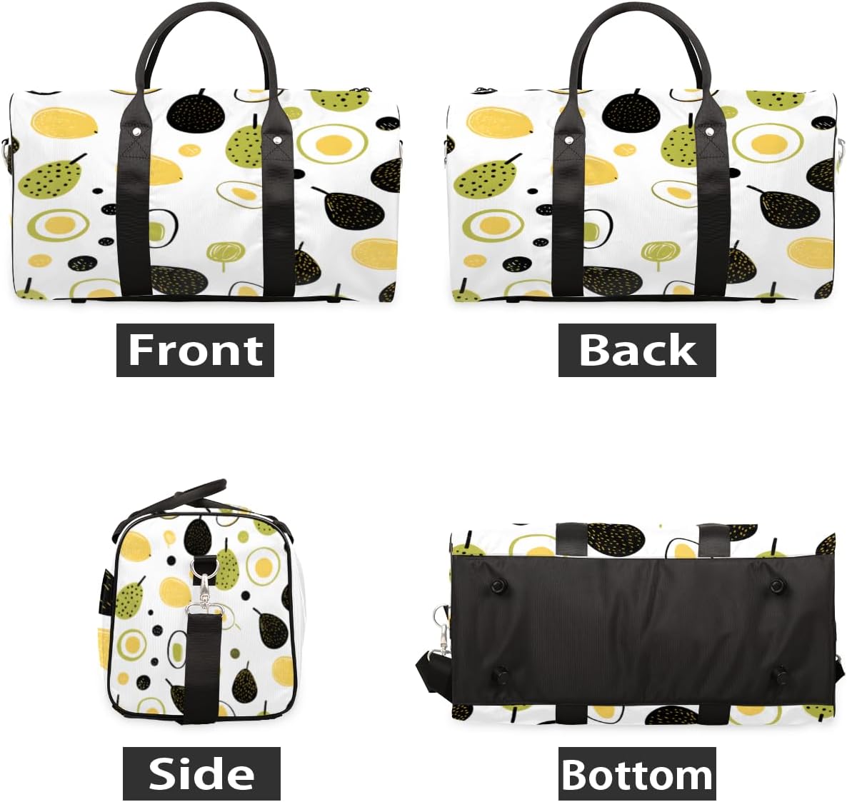 Abstract Pears Lemon Avocado Travel Duffel Bag for Women Men Large Capacity Overnight Weekender Bags for Lightweight Waterproof Sport Gym Bag for Workout Yoga Swim