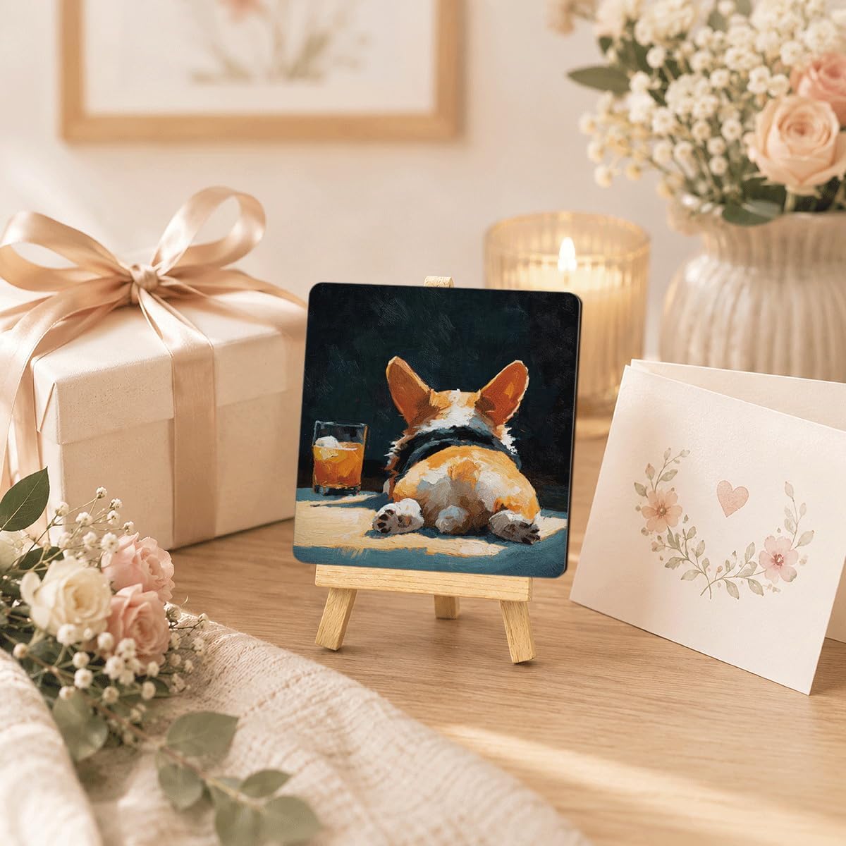 Corgi Wooden Tabletop Sign, Funny Dog Home Desk Decor, Corgi Butt Painting Mini Art Plaque with Tabletop Easel, Cute Shelf Decor for Bedroom Office, Gift for Dog Lovers image 5