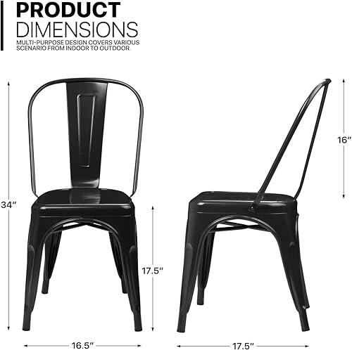 Miniatura 3 de MoNiBloom Sillas de comedor apilables de metal, juego de 4 sillas auxiliares vintage de 18 pulgadas para patio, bistró, cafetería, con respaldo para