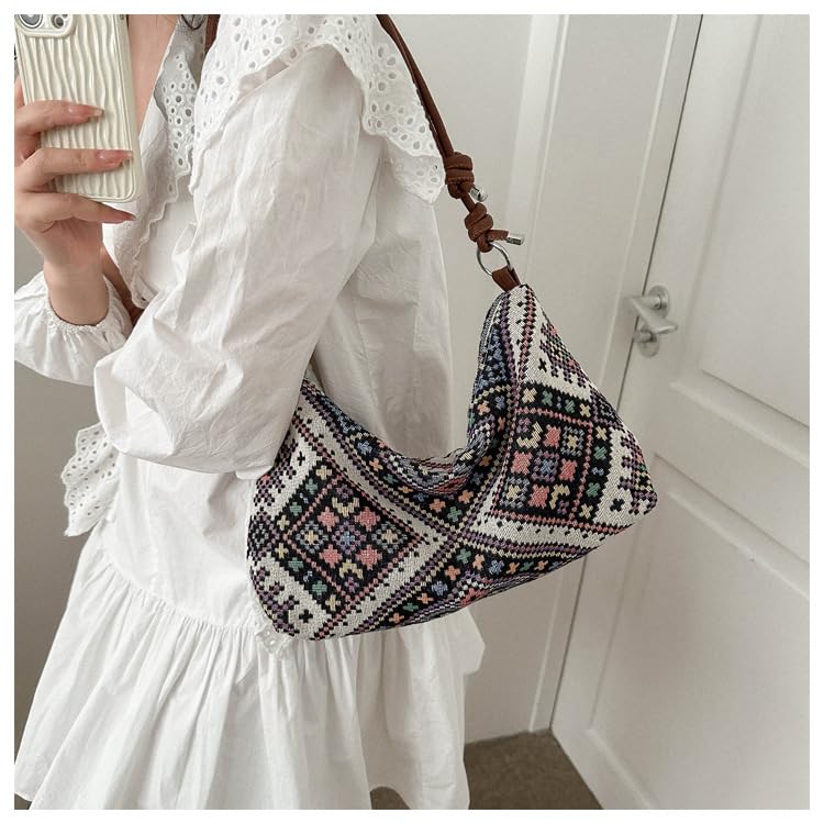 Image of Retro Canvas Handbag Hobo Shoulder Bag for Women Casual Working Shopping Bag (Black)