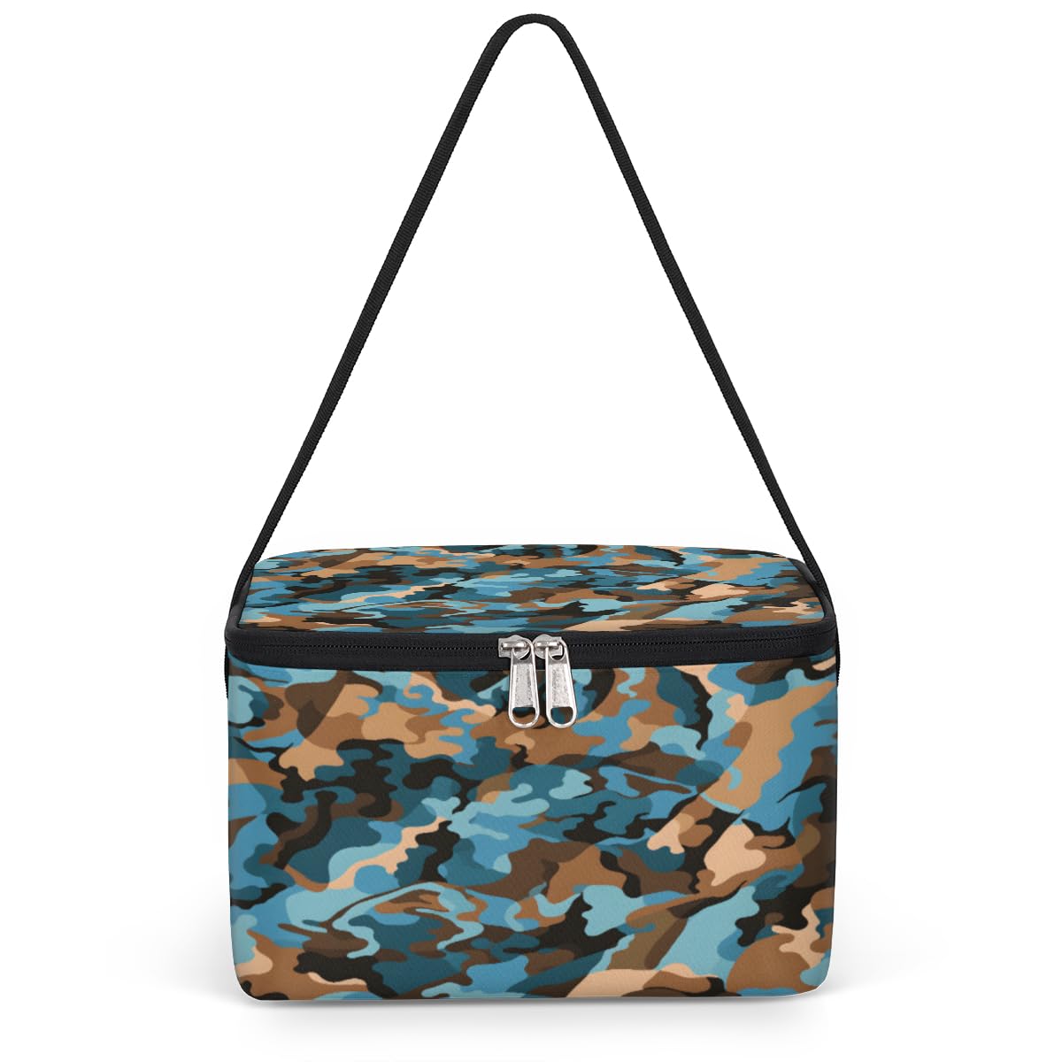 GzLeyigou Blue Brown Camo Lunch Bags for Women Men 9 Cans, Hot & Cold Food Delivery Bag Insulated Grocery Bag Insulated Lunch Box Camouflage Cooler Bag for Office Work Picnic Beach