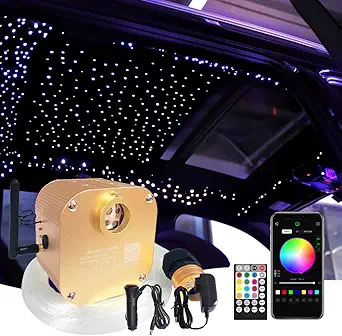 Starlight Headliner Kit, 550pcs*0.03in*13.1ft/4m Twinkle 16W Fibre Optic Lights Star Ceiling Light, RGBW Sound Sensor Light Source with Music+APP+Remote Control for Home & Car Ceiling Headliner Décor