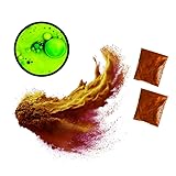 Poudre rougeâtre (vert/jaune fluo après dilution dans l’eau)
