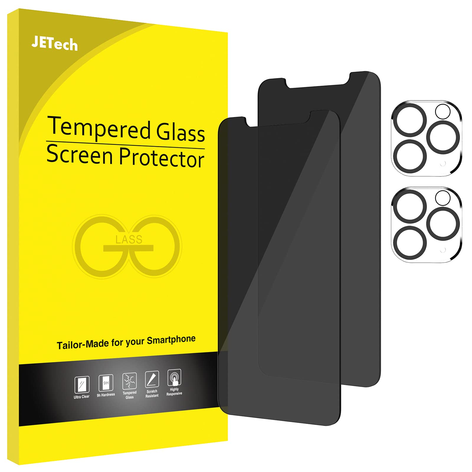 JETech Privacy Screen Protector for iPhone 11 Pro 5.8-Inch with Camera Lens Protector, Anti Spy Tempered Glass Film, 2-Pack Each