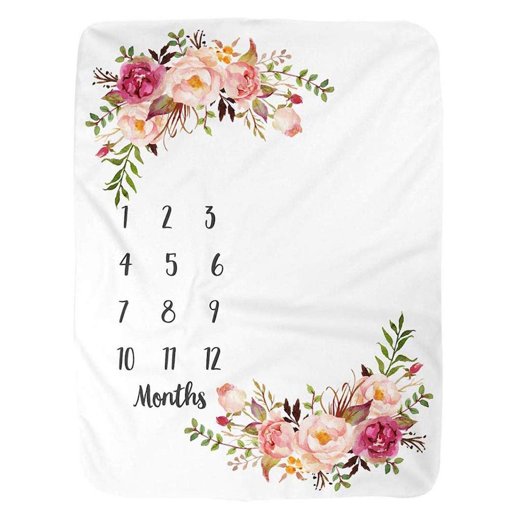 KERDEJAR Baby Milestone Blanket,Baby Milestone Blanket Flannel Newborn Photo Prop Backdrop with Monthly Growth Chart for Girl and Boy