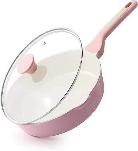 Vista 63 de SENSARTE Sartén antiadherente profunda, sartén para saltear de 11 pulgadas con tapa, mango que se mantiene fresco, sartén de cocina de piedra Gris