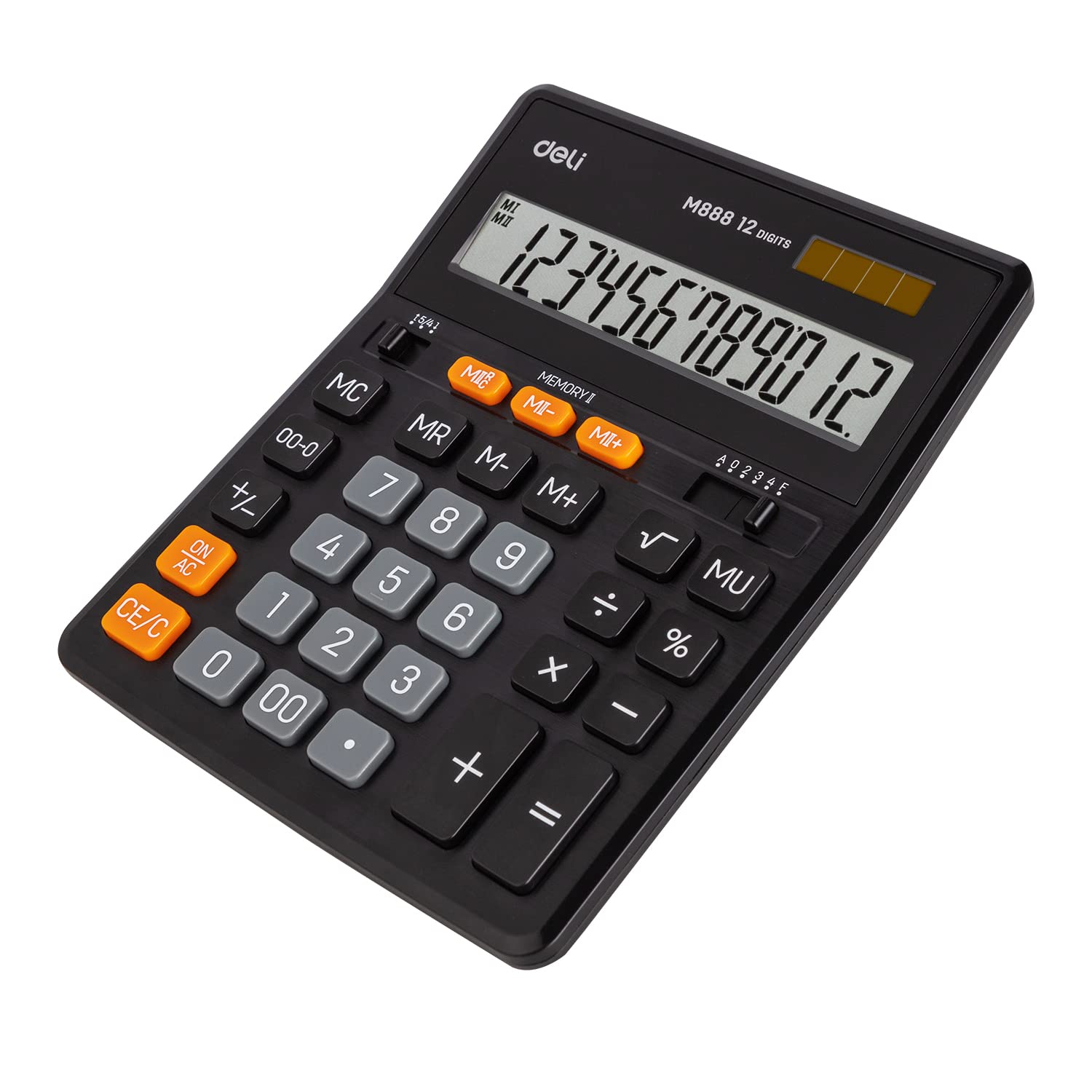 CALCULADOR DELI 12 POSICIONES CON MEMORIA DUAL NEGRO
