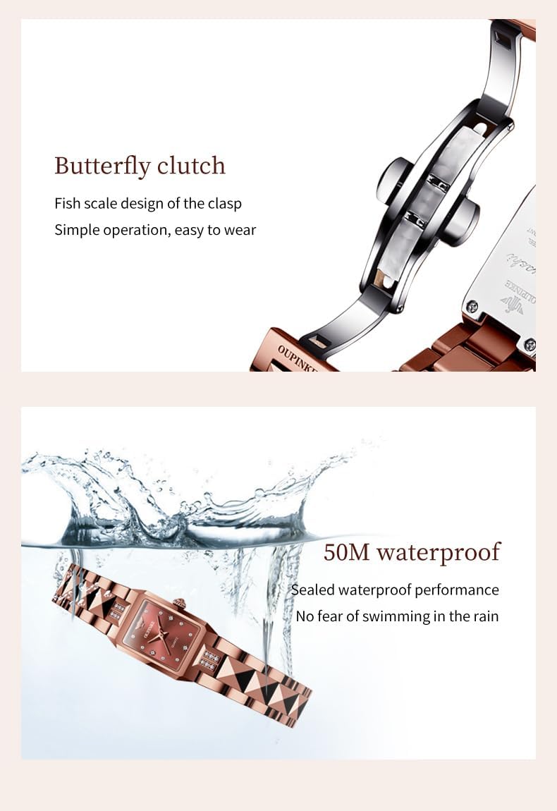 OUPINKE Women’s Automatic Watch Rose Gold Diamond Dial Luxury Elegant Wristwatch Sapphire Crystal Luminous Waterproof - Image 7