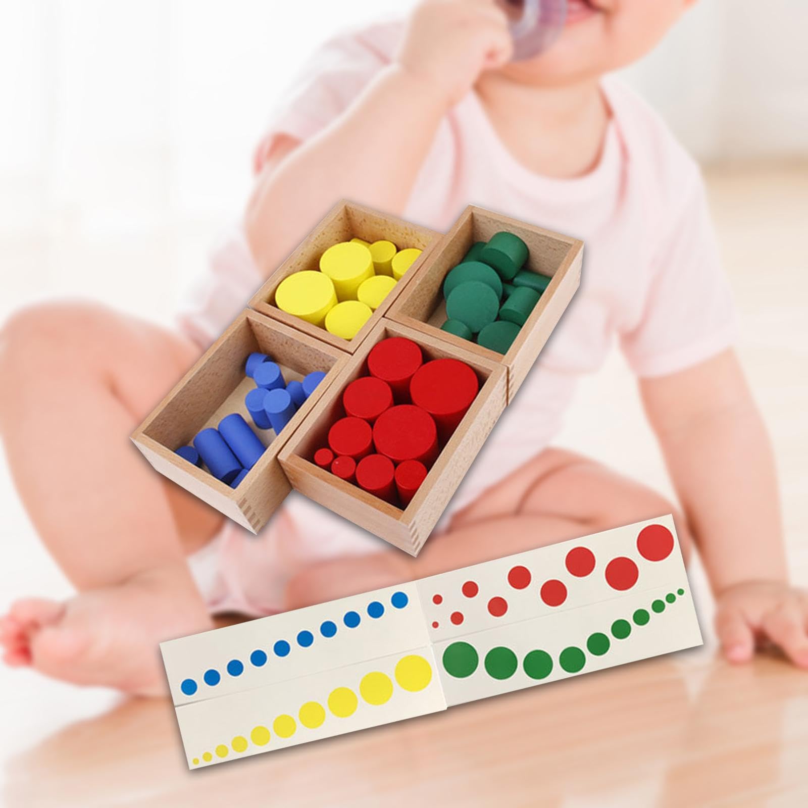 Farbzylinder, Holzene Zylinder Ohne Knöpfe, Form Und Farberkennung mit Karten, Sensorisches Spielzeug für Vorschulkinder