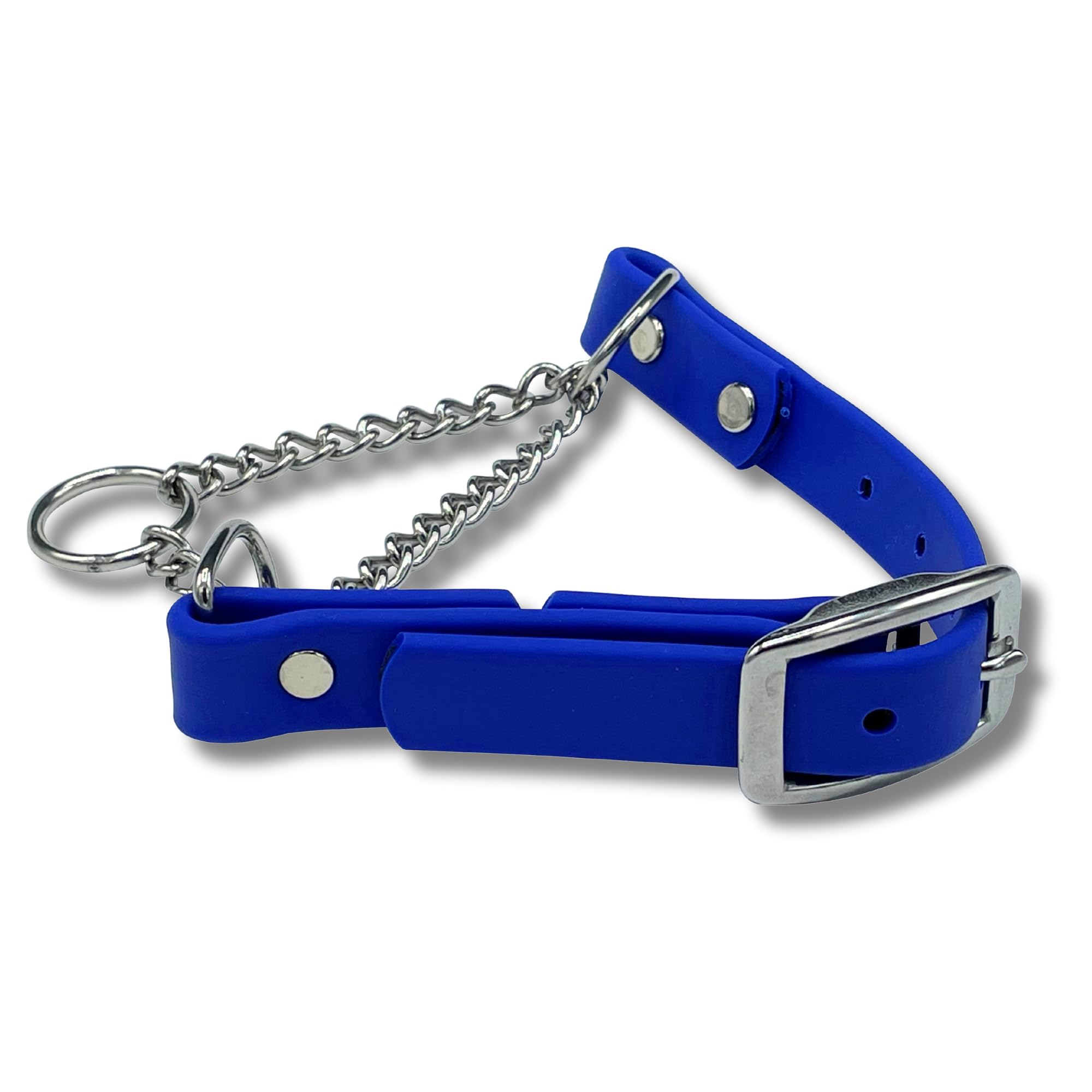 JIM HODGES DOG TRAINING Martingale Collar for Dogs, Biothane, Stainless Steel Hardware, No Pull, Made in The USA, Professional Grade, Medium, Blue